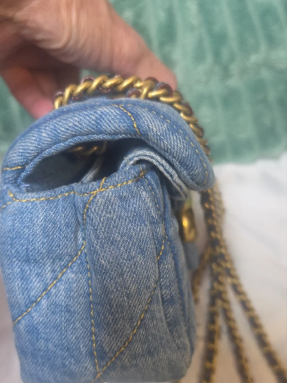 Coach Quilted Tabby 20 Denim Shoulder Bag with Brass 'C' - Blue Denim - Picture 6 of 16